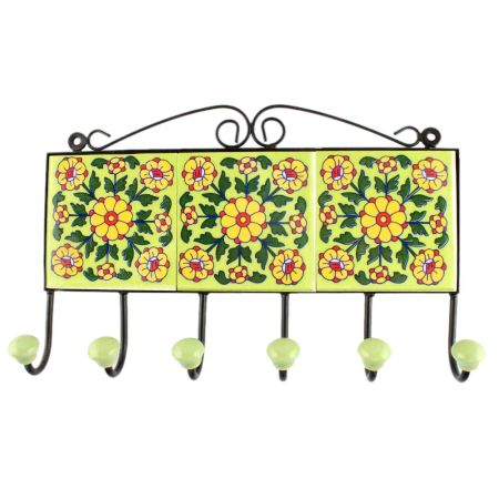 Ceramic Flower Tile Hook in Pea Green